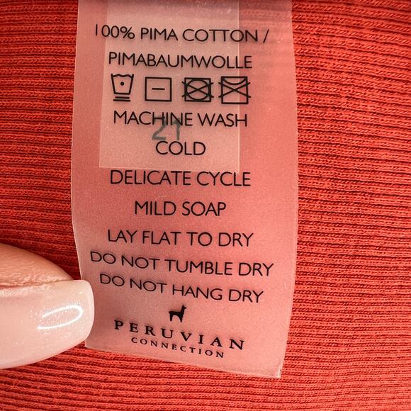 Peruvian Connection Orange Long Sleeve Top Pima Cotton Knit Ribbed Size Medium M - Picture 8 of 9